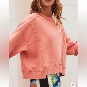 FP Movement by Free People Coral Pink Cropped Crewneck Intercept Pullover sz XS